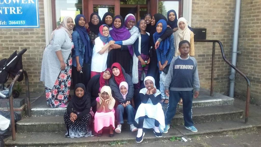 Moslem group photo in front school